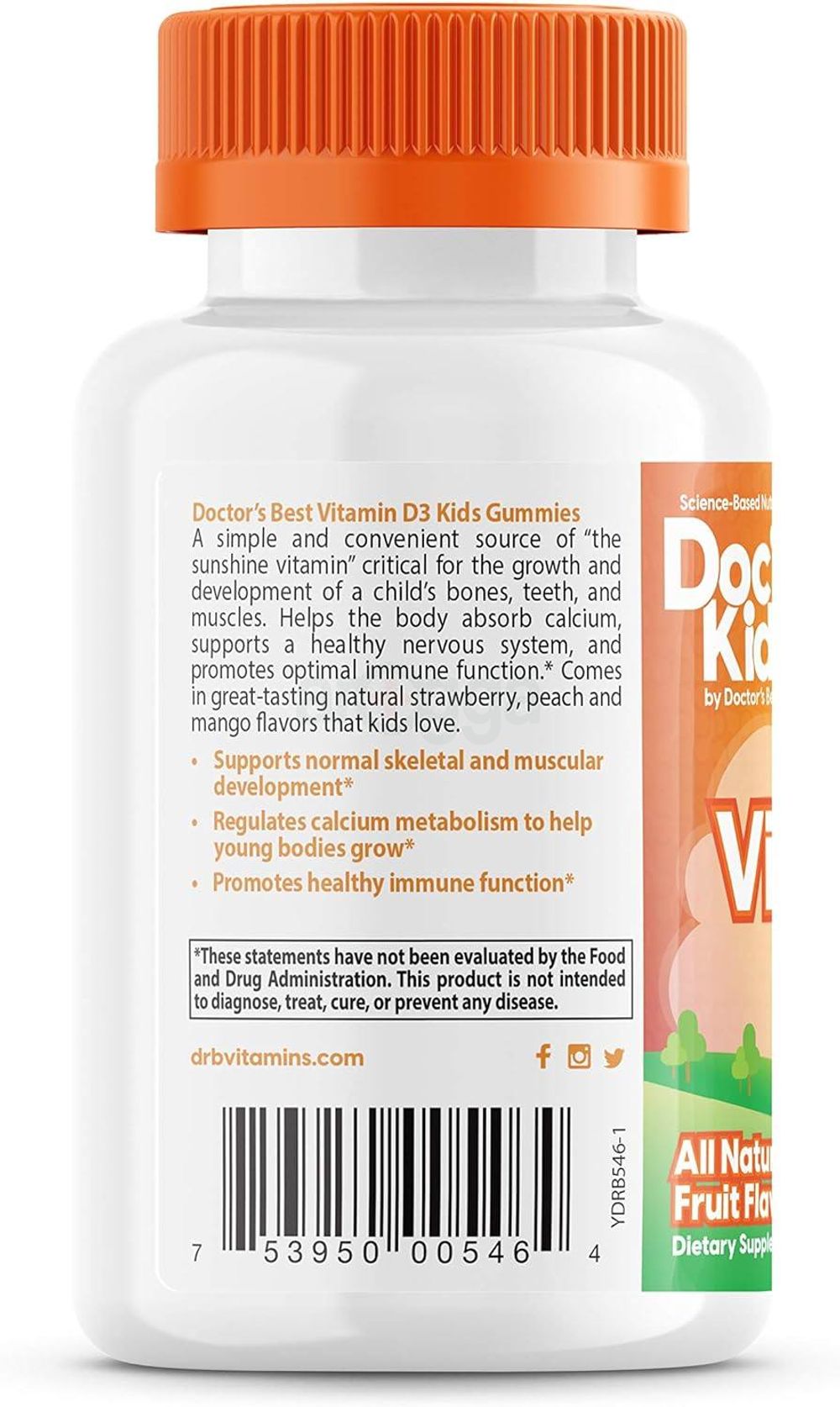 Doctor’s Best Doc’s Kids Vitamin D3 Gummies All Natural Fruit Flavors 25 mcg (1000 IU) 
  