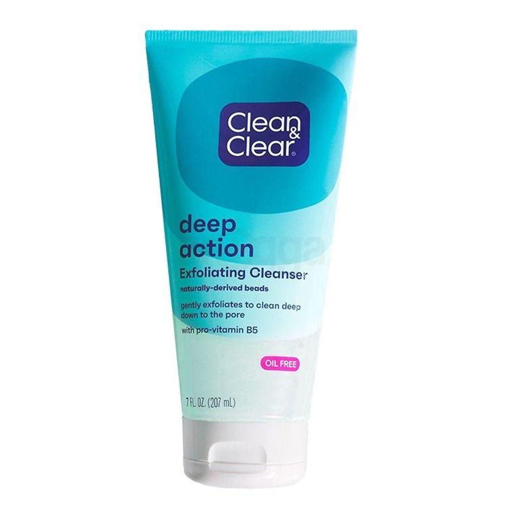 Clean & Clear Oil Free Deep Action Exfoliating Cleanser Naturally Derived Beads  