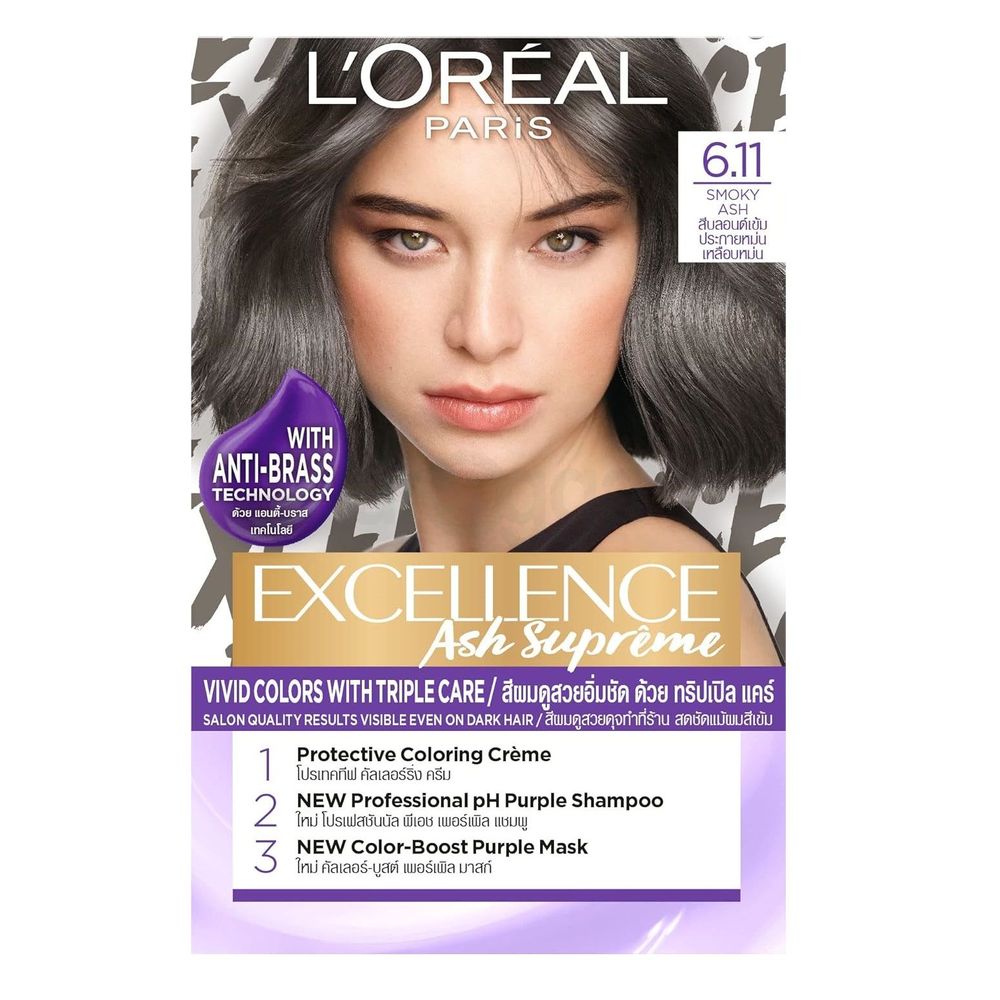 Loreal Paris Excellence Ash Supreme Vivid Colors with Tripple Care Hair Color - 6.11 Smoky Ash  