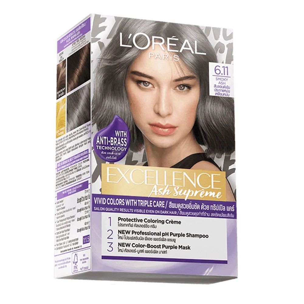 Loreal Paris Excellence Ash Supreme Vivid Colors with Tripple Care Hair Color - 6.11 Smoky Ash  