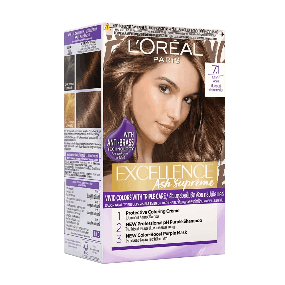 Loreal Paris Excellence Ash Supreme Vivid Colors with Triple Care Hair Color - 7.1 Beige Ash  