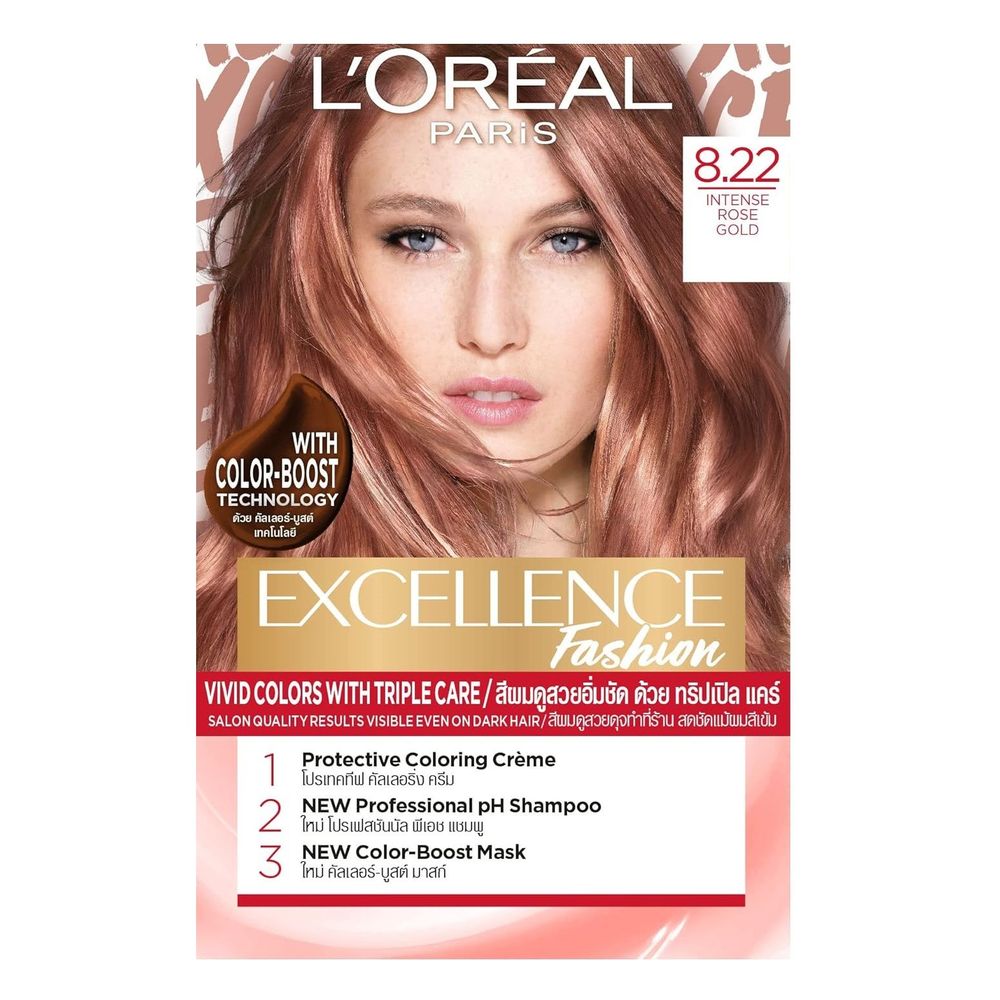 Loreal Paris Excellence Fashion Vivid Colors with Triple Care Hair Color - 8.22 Intense Rose Gold  