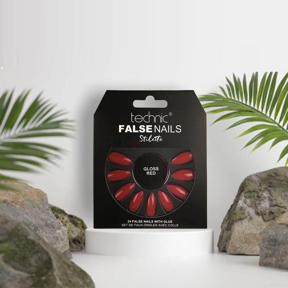 Technic Squareletto 24 False Nails With Glue - Gloss Hot Coral  