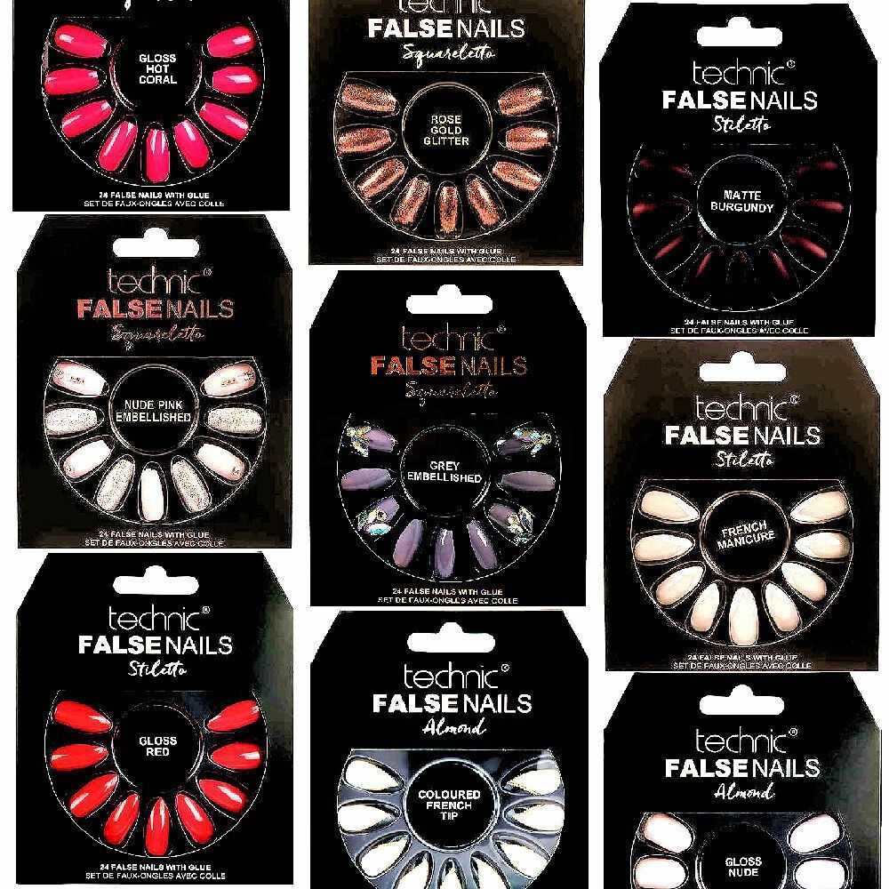 Technic Squareletto 24 False Nails With Glue - Gloss Hot Coral  