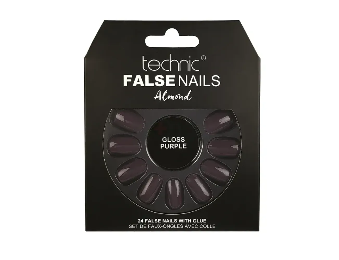 Technic Almond 24 False Nails With Glue - Gloss Purple  