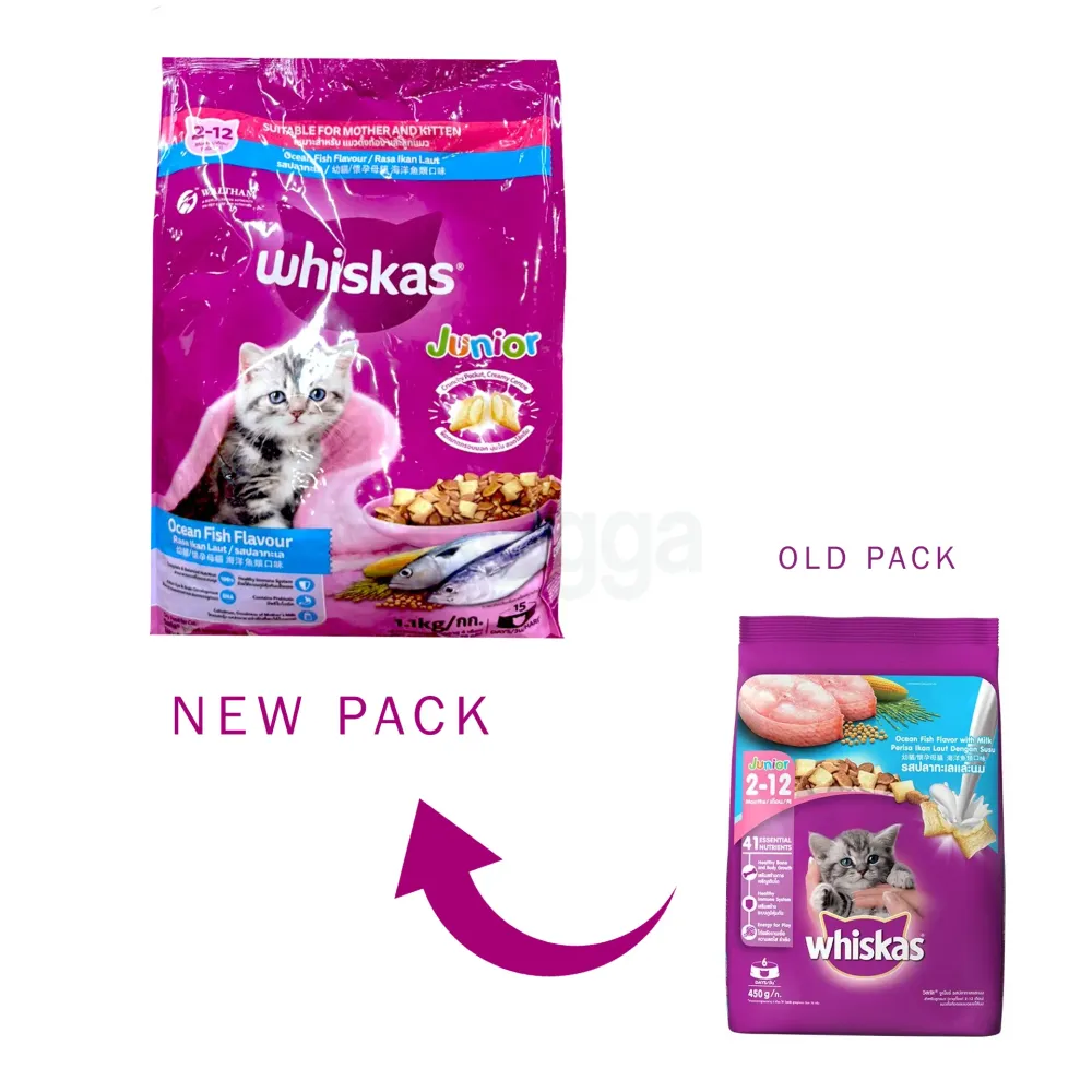 WHISKAS Dry Cat Food Kitten Ocean Fish 1.1Kg Cat Dry Food  