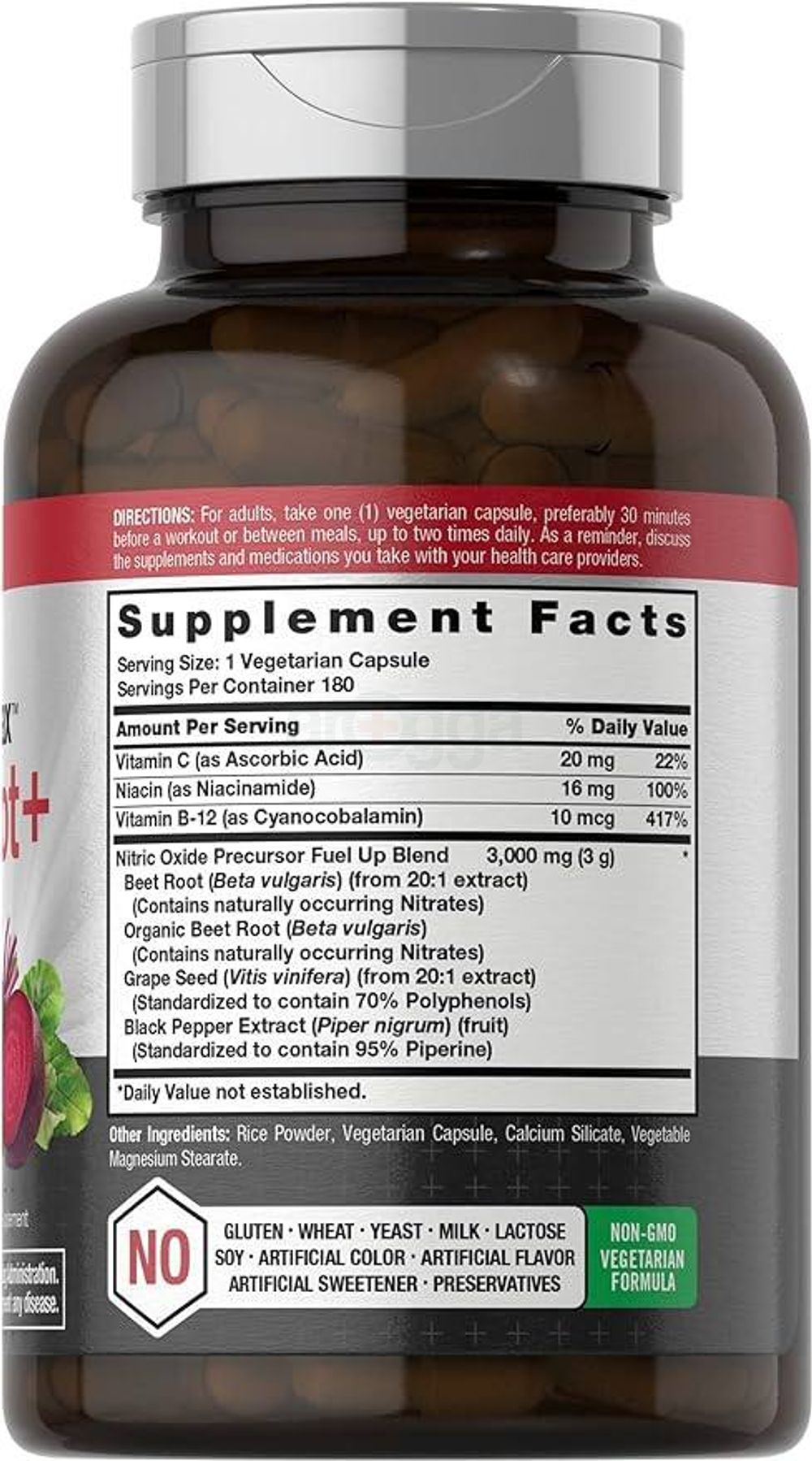 Nitric Oxide Beet Root Capsules and Precursor | with Nitrates | 180 Count   