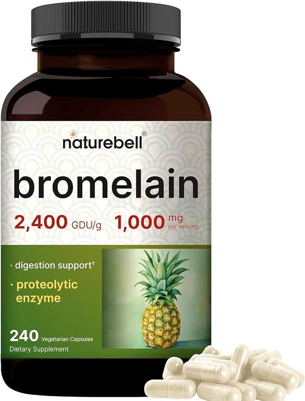Naturebell Bromelain, 1,000mg Per Serving, 240 Veggie Capsules   
