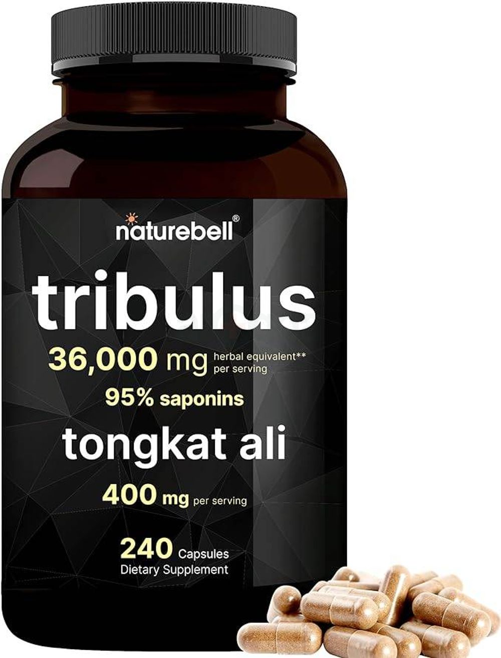 Naturebell Tribulus Terrestris 36,000mg with Tongkat Ali 400mg Per Serving for Men, 240 Capsules  