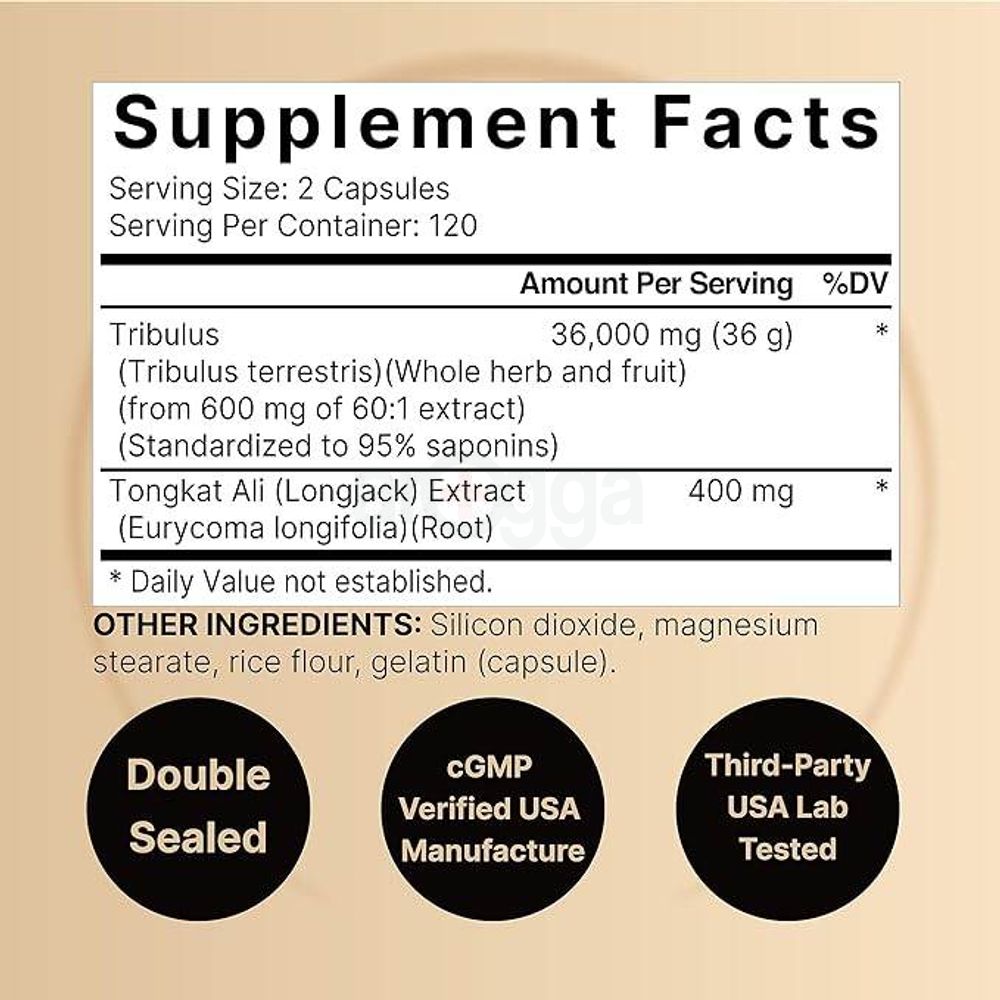 Naturebell Tribulus Terrestris 36,000mg with Tongkat Ali 400mg Per Serving for Men, 240 Capsules  