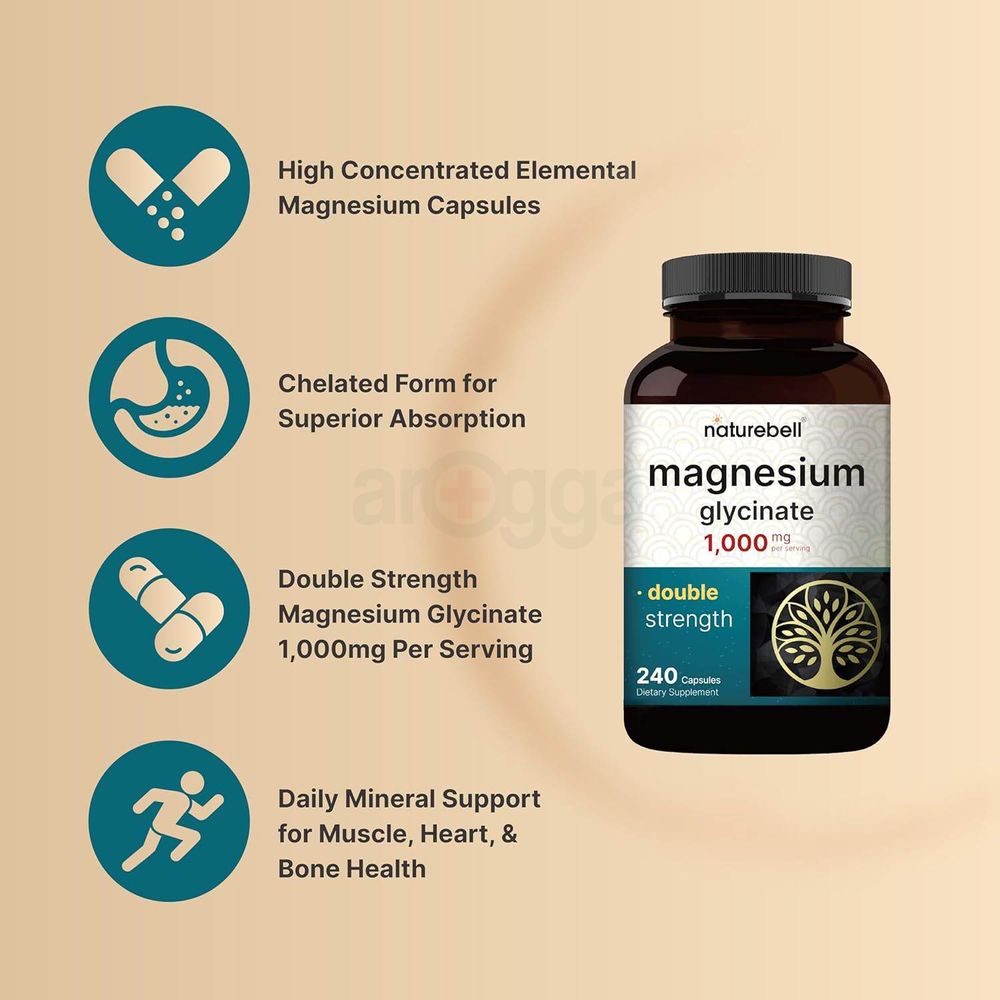 NatureBell Magnesium Glycinate Supplement 1,000mg | 500mg Per Capsule, 240 Pills   
