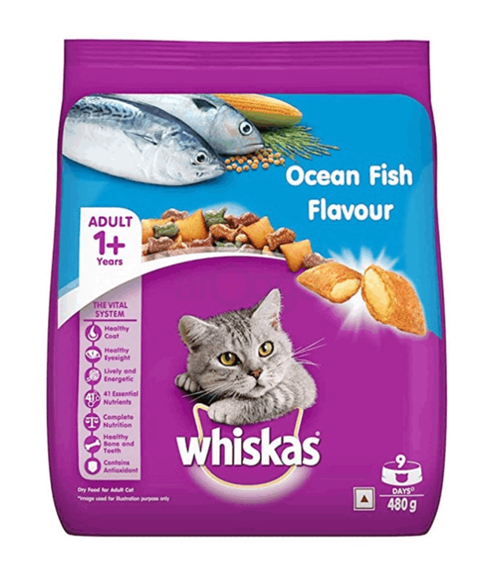 Whiskas Adult 1+ Cat Food Ocean Fish 480gm  