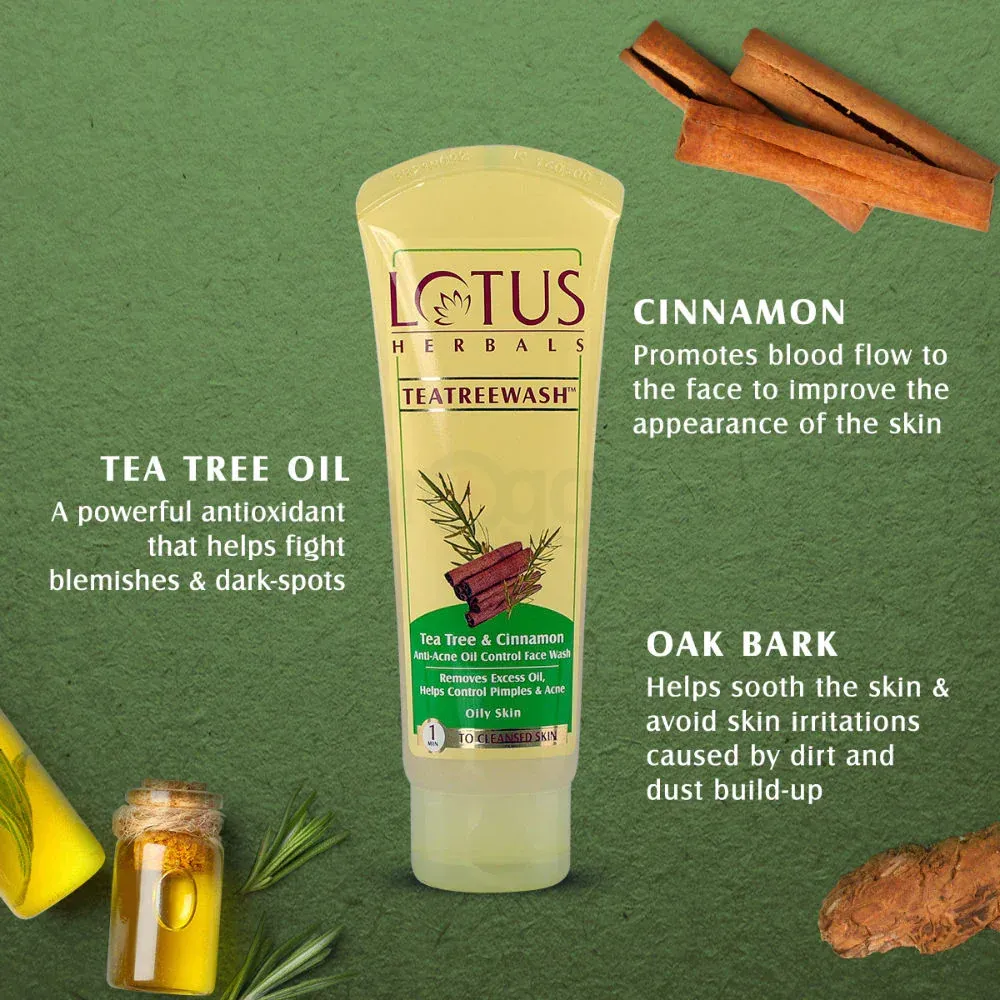 Lotus Herbals TEATREEWASH Tea Tree & Cinnamon Anti-Acne Oil Control Face Wash 80ml  