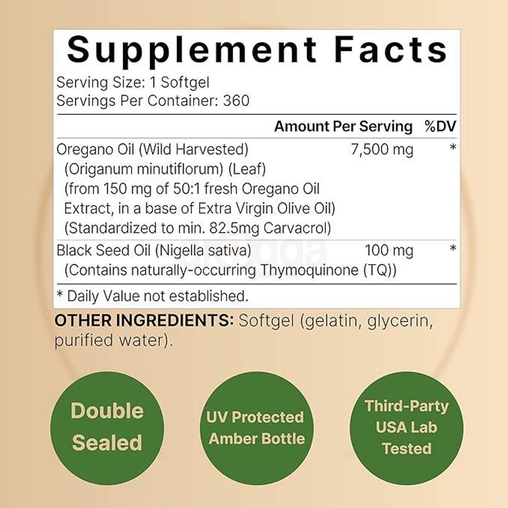 Naturebell Oregano Oil 7,500mg with Black Seed Oil, 360 Softgels | 360-day Supply Essential Oils for Immune Health  