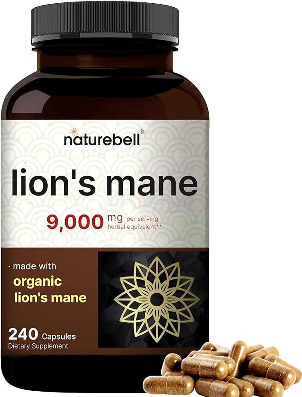 Naturebell Lions Mane Supplement 9,000mg Per Serving, 240 Capsules  