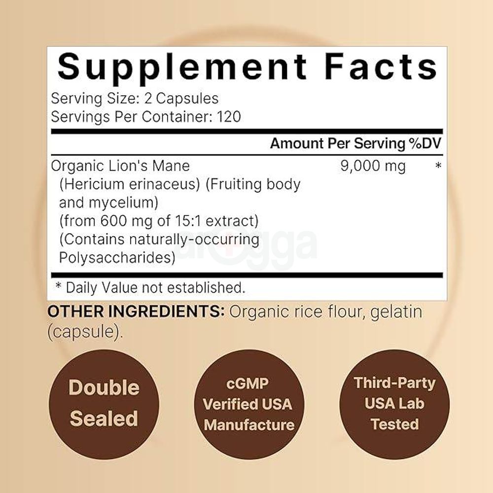 Naturebell Lions Mane Supplement 9,000mg Per Serving, 240 Capsules  