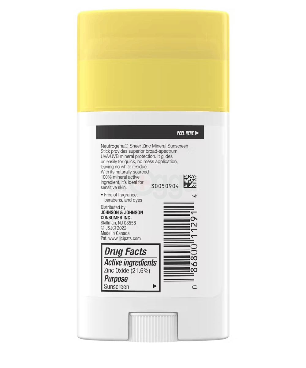 Neutrogena Sheer Zinc Mineral Sunscreen Stick Broad Spectrum SPF 50+ with Vitamin E  