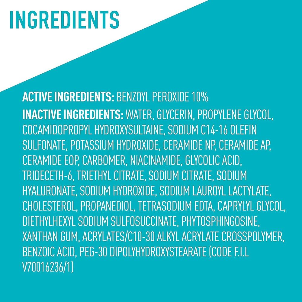 Cerave Acne Foaming Cream Wash 10% Benzoyl Peroxide for Acne Treatment (Made in USA)  150ml  