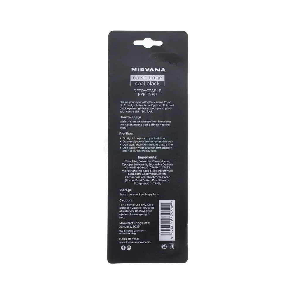 Nirvana Color No Smudge Retractable Eyeliner (Blister Pack)  Coal Black  