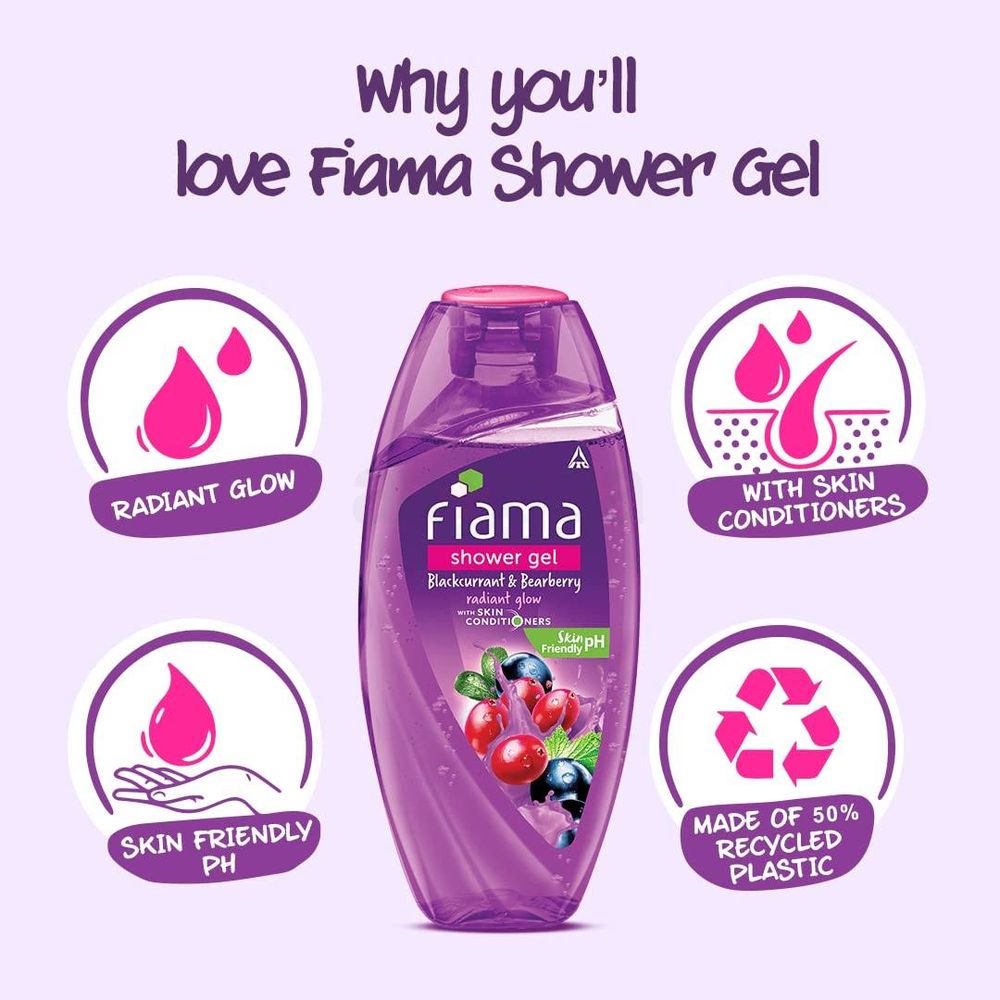 Fiama Blackcurrent & Bearberry Shower Gel With Skin Conditioners for Radient Glow  