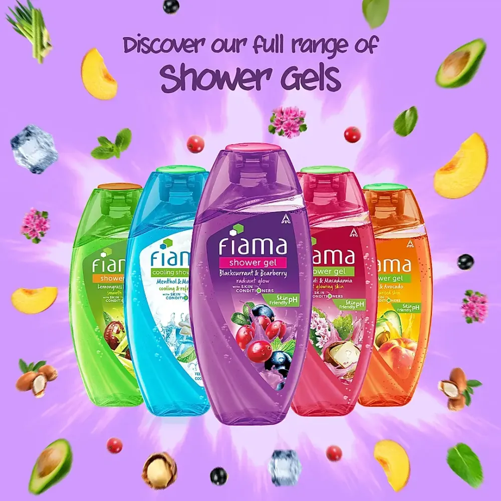 Fiama Blackcurrent & Bearberry Shower Gel With Skin Conditioners for Radient Glow  