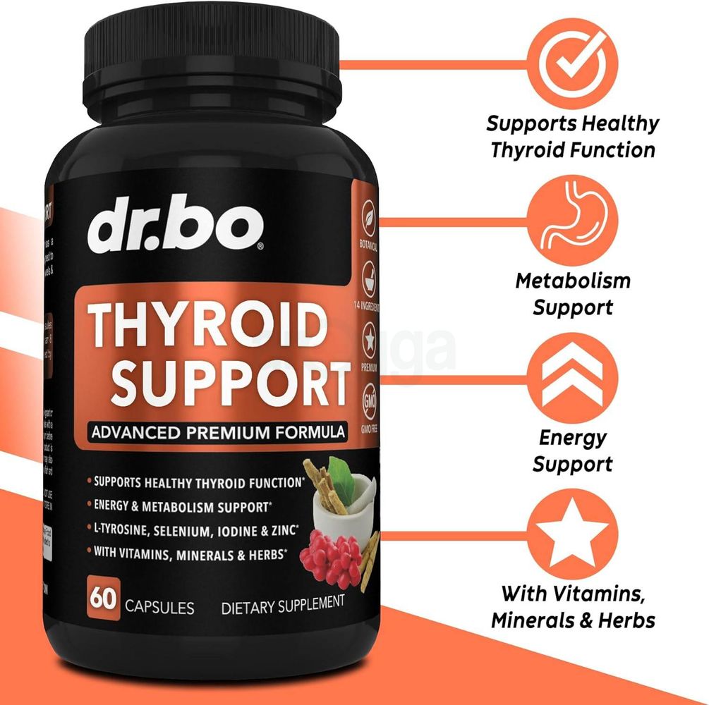 Dr Bo. Thyroid Support for Women & Men Supplement Complex Vitamin 60 Pills  