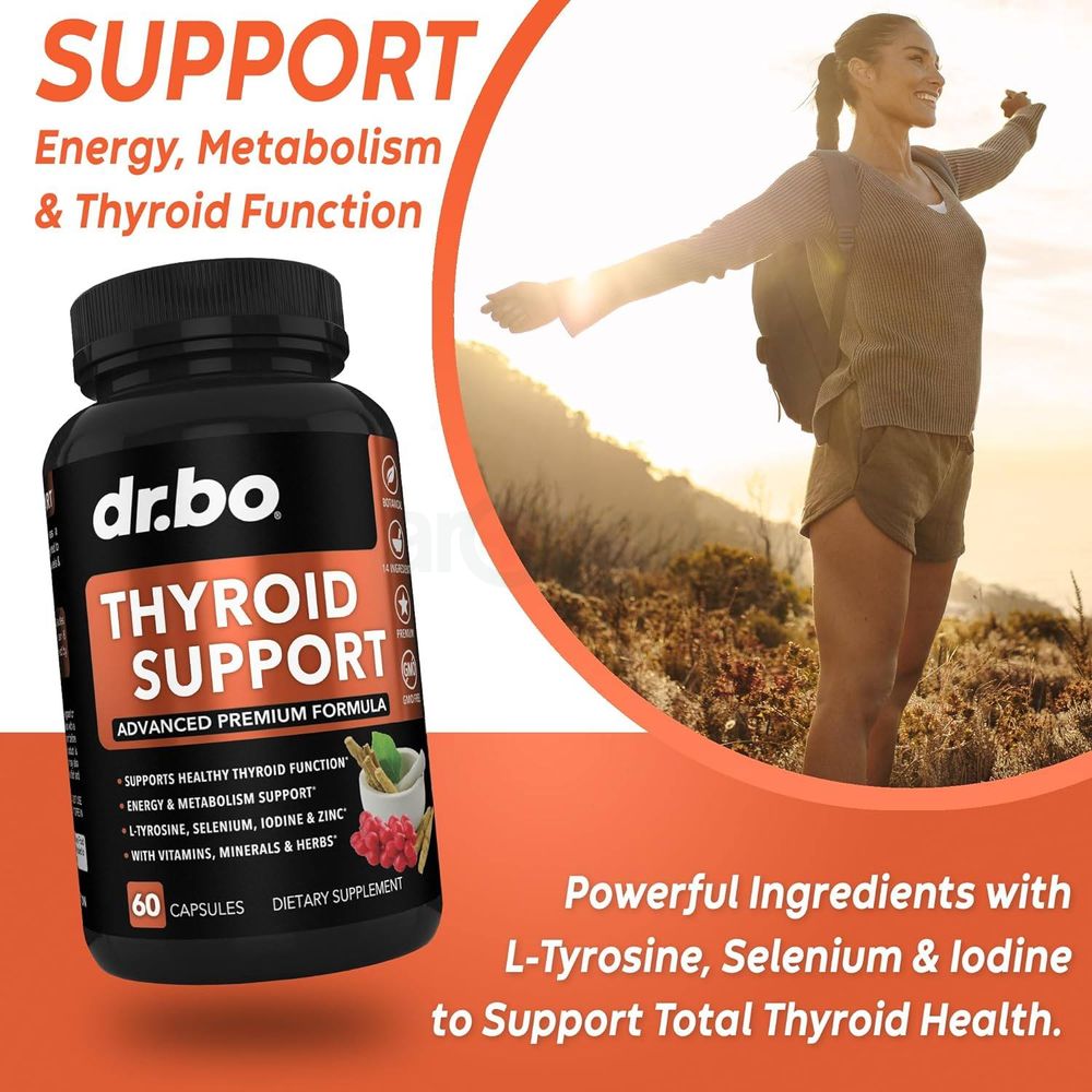 Dr Bo. Thyroid Support for Women & Men Supplement Complex Vitamin 60 Pills  