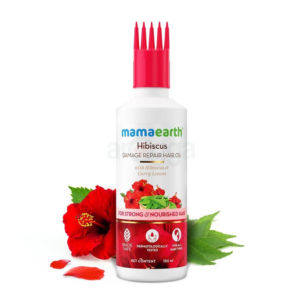 Mamaearth Hibiscus Damage Repair Hair Oil with Hibiscus & Curry Leaves for Strong & Nourished Hair  