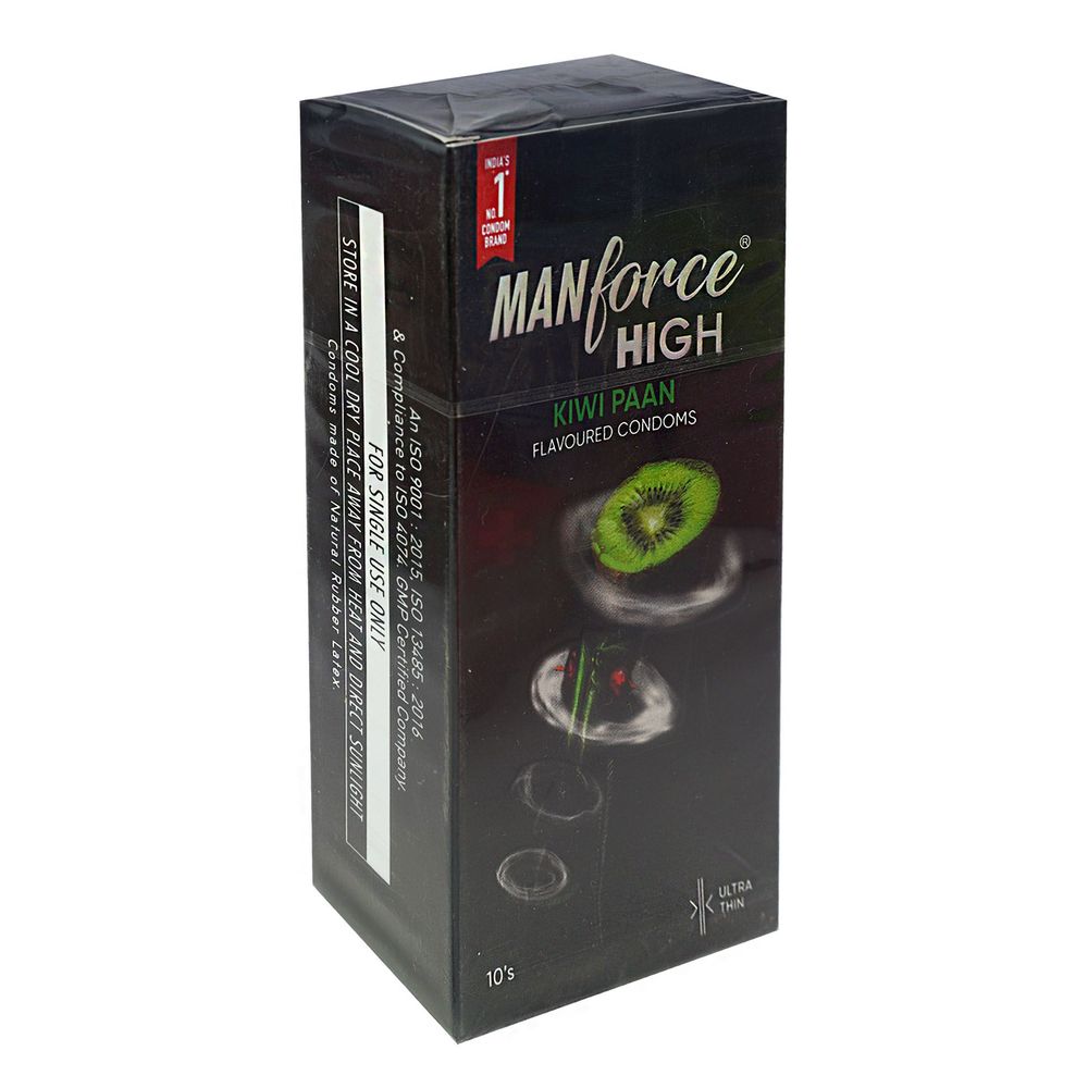 Manforce High Kiwi Paan Flavoured Condom Ultra Thin With 0.05mm Thinness - 10Pcs Pack  