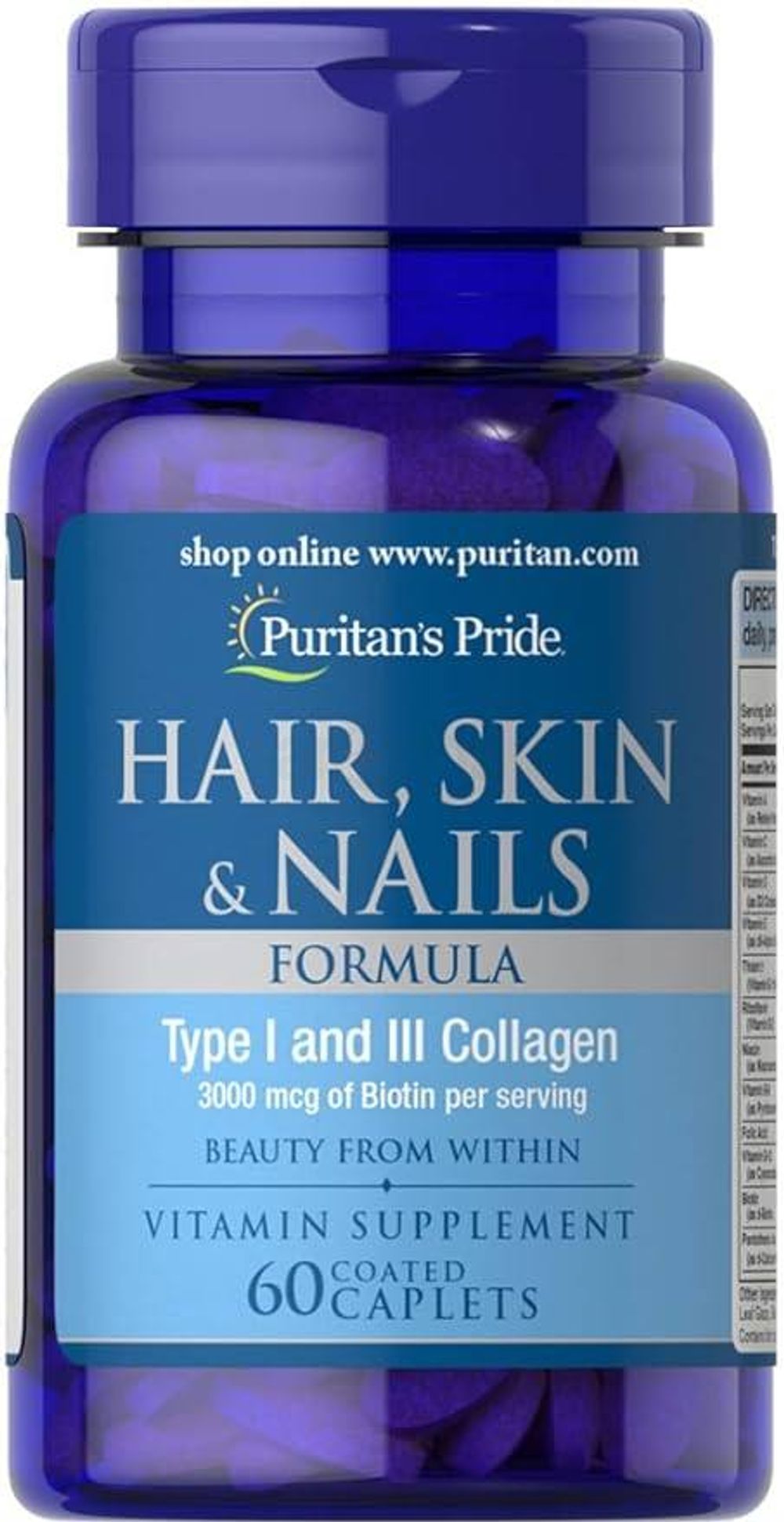 Puritan's Pride Hair Skin and Nails Biotin Formula Coated Caplets, 3000 Mcg, 60 Count  