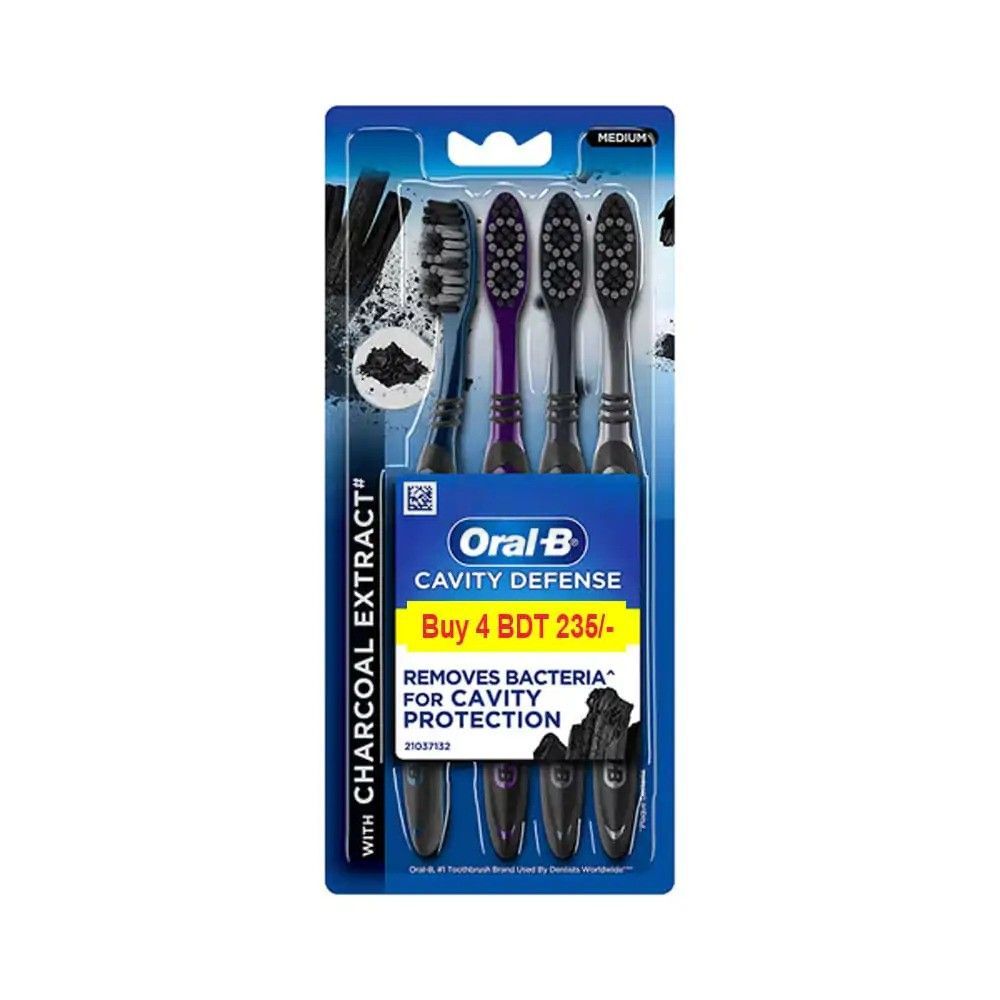 Oral-B Cavity Defense 123 Black Toothbrush with Charcoal Extract- Medium (Pack of 4)  