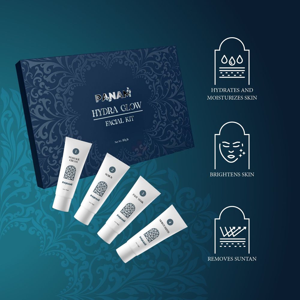 Panam Hydra Glow Facial Kit 80g (Massage Cream + Face Scrub + Face Mask + Moisturizer)  