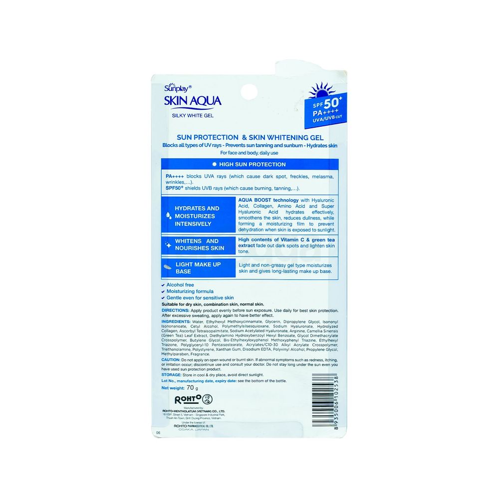 Rohto Sunplay Skin Aqua Silky White Sun Protection & Skin Whitening Gel SPF50+ PA++++  