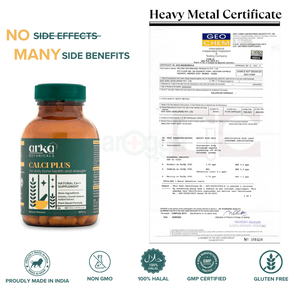 Calci Plus 60 Veg Capsules Daily Bone Health, Density & Strength Plant Based  Khatika, Shankh Bhasma  