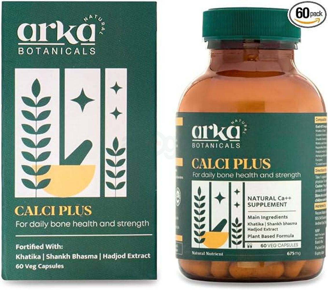 Calci Plus 60 Veg Capsules Daily Bone Health, Density & Strength Plant Based  Khatika, Shankh Bhasma  