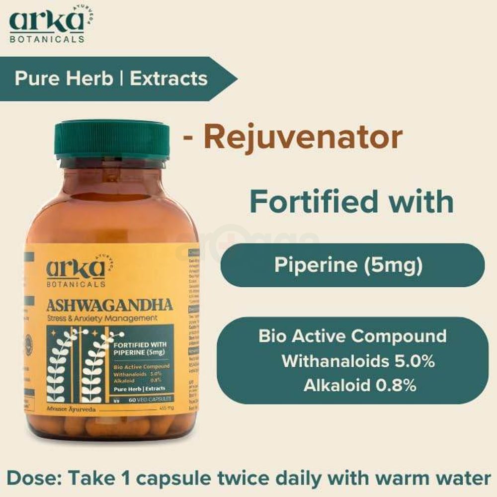 Arka Botanicals Ashwagandha 60 Veg Capsules| Stress and anxiety management  