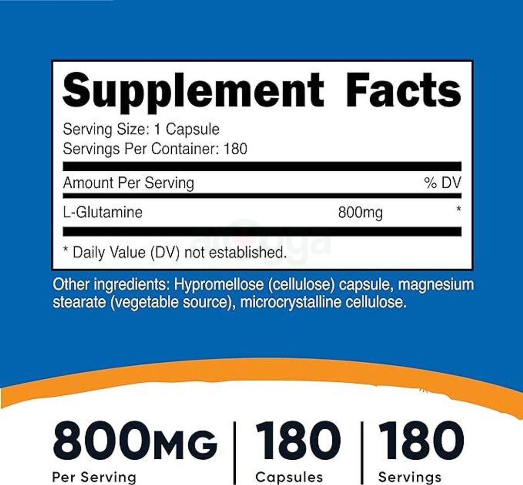 Nutricost L-Glutamine 800mg, 180 Capsules - Gluten Free, Non-GMO  