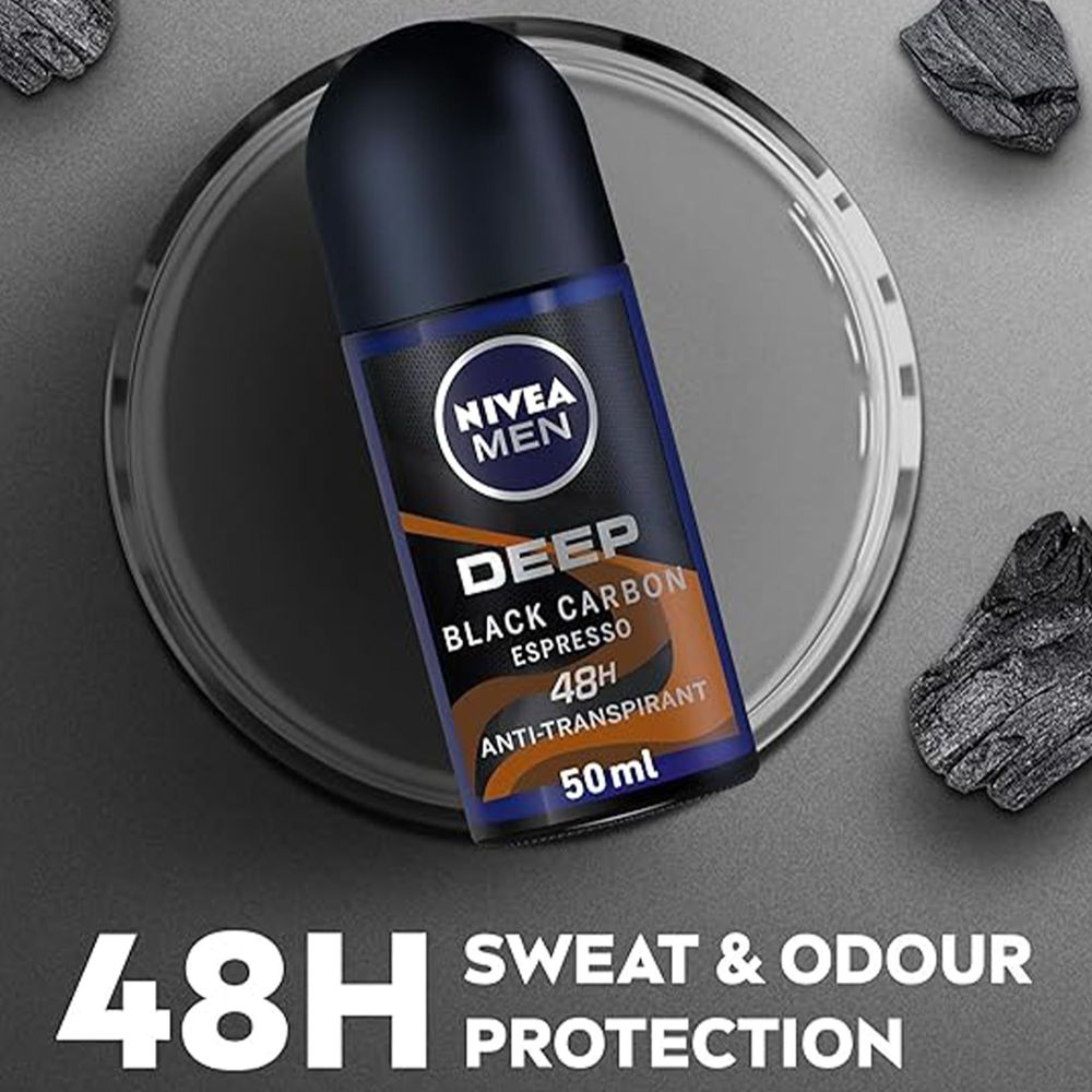 Nivea Men Roll On Deep Black Charcoal Espresso 72Jam  