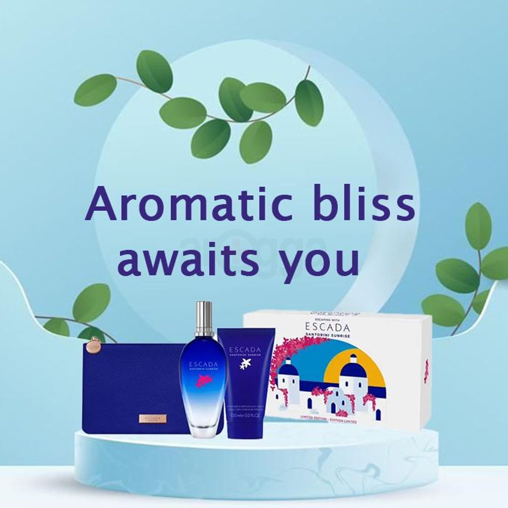 Escada Santorini Sunrise Giftset for Women (100ml EDT Spray + 150ml Perfumed Body Cream +1 Clutch Bag)  