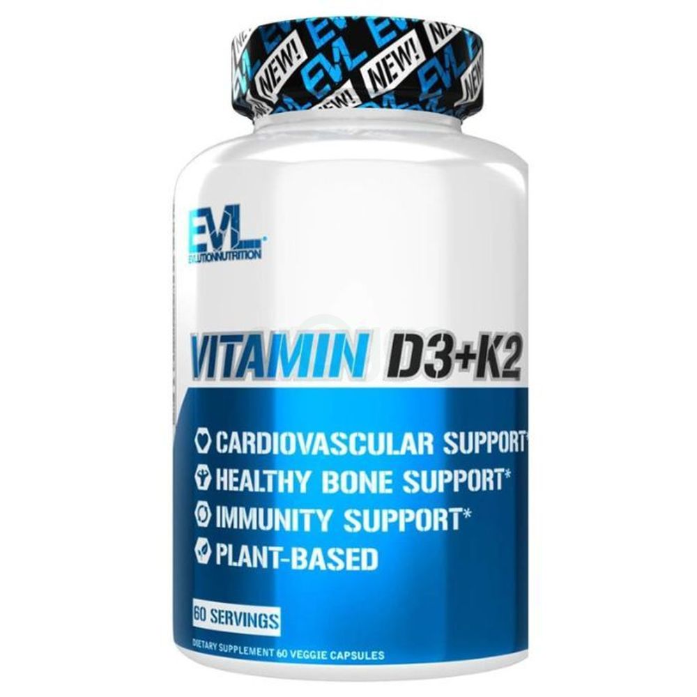 Evlution Nutrition Vitamin D3 + K2 for Immune System Support, Bone, Brain and Heart Health Support, Non-GMO and Gluten-Free, High Potency, Improve Calcium Absorption, 60 Servings  