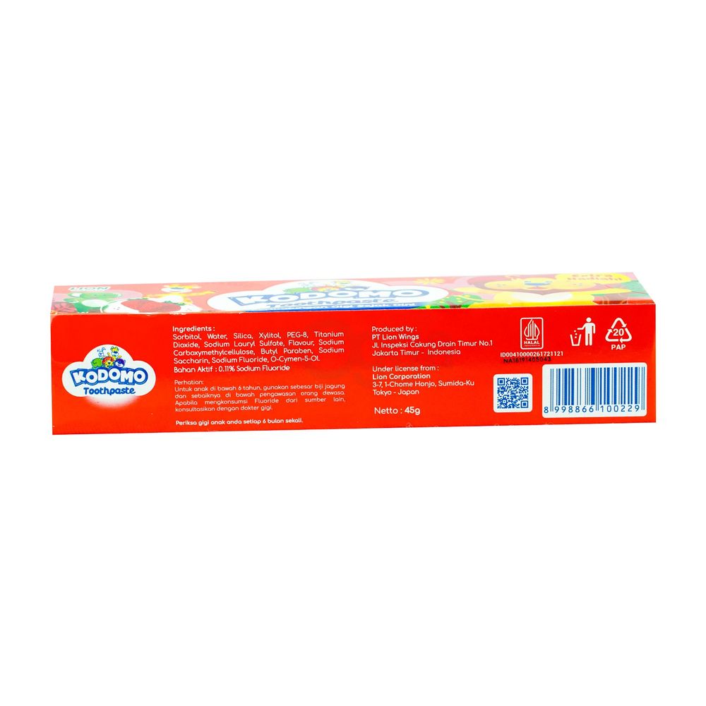 Kodomo Strawberry Flavour Anti Bacterial Early Dental Protection Toothpaste for Kids  