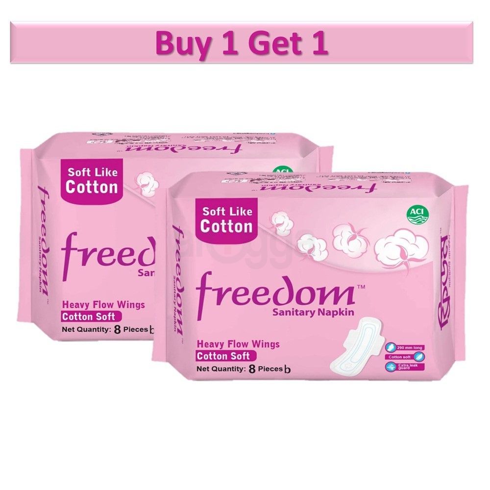 Freedom Sanitary Napkin Heavy Flow Cotton 8 Pads Buy 1 Get 1 Free (১টি কিনলে ১টি ফ্রি)  