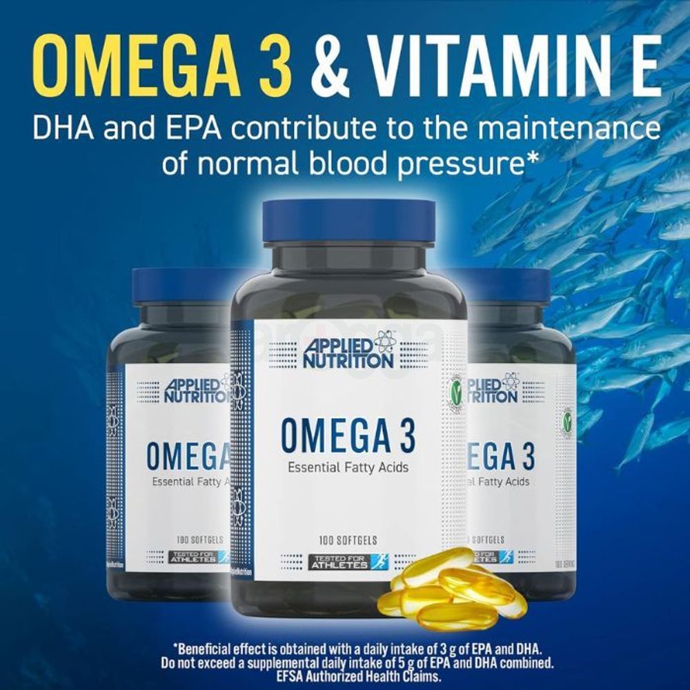Applied Nutrition Omega 3 - Omega Fish Oil 1000mg, 180mg EPA & 120mg DHA per Softgel, Made in The UK  