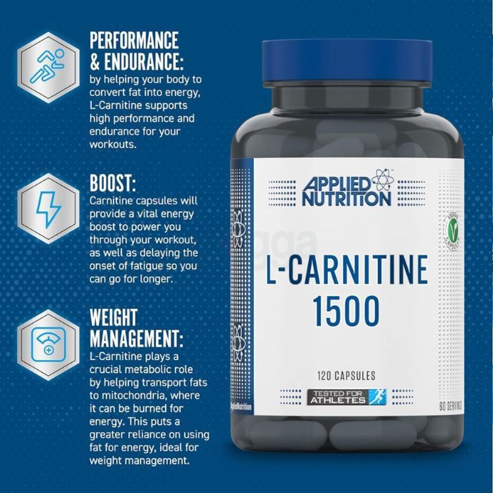 Applied Nutrition L-Carnitine 1500mg - Carnitine Supplement Premium L-Tartrate Form, High Strength, Energy Boost & Weight Management (120 Capsules - 60 Servings)  