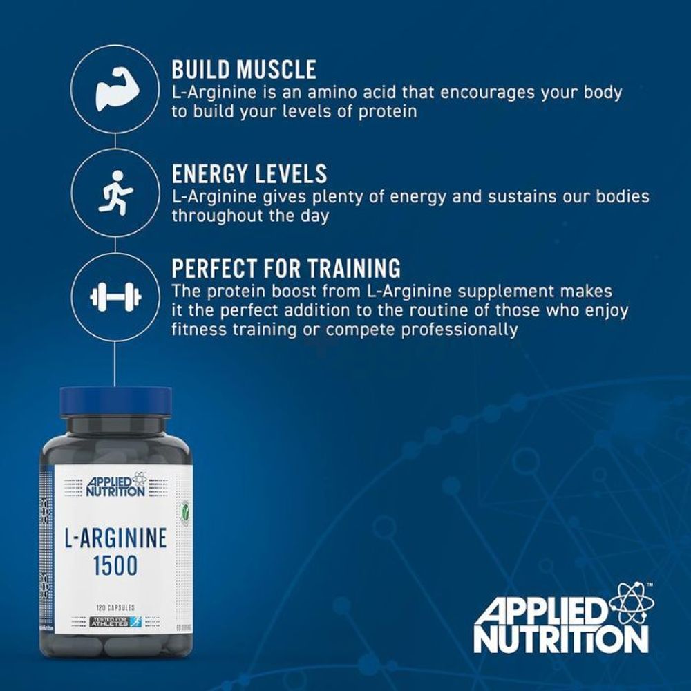 Applied Nutrition L-Arginine Capsules - 1500mg High Strength L Arginine Per Serving, Nitric Oxide Booster for Workout & Performance (60 Servings)  