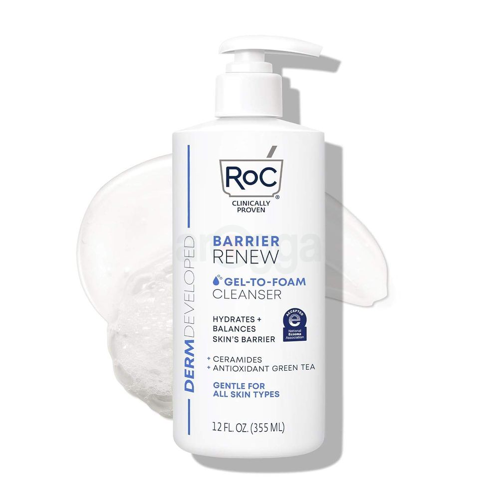RoC Barrier Renew Gel to Foam Cleanser with Ceramides + Antioxidant Green Tea for All Skin Types   