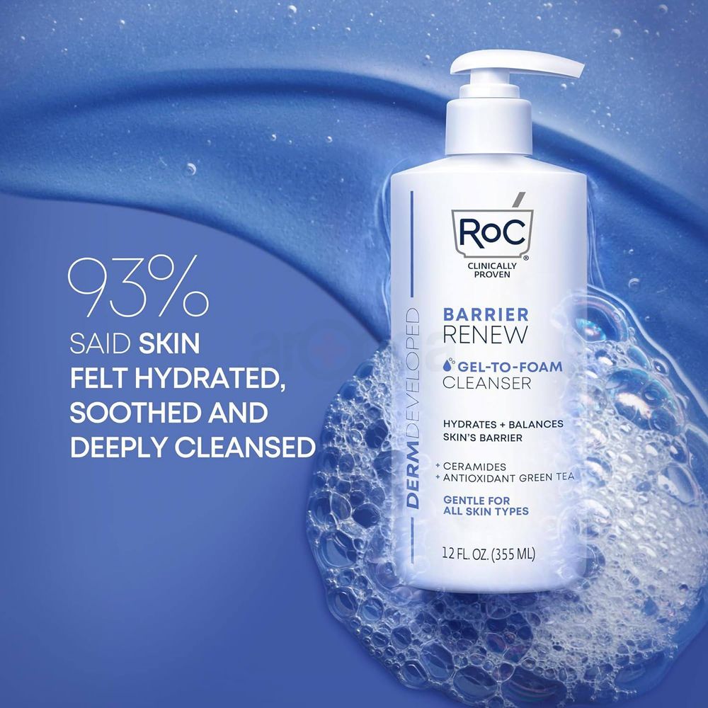 RoC Barrier Renew Gel to Foam Cleanser with Ceramides + Antioxidant Green Tea for All Skin Types   