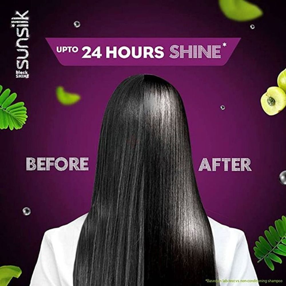 Sunsilk Black Shine Shampoo for Shiny Dark Black Hair with Henna+Oil, Pearl & Vitamin E  