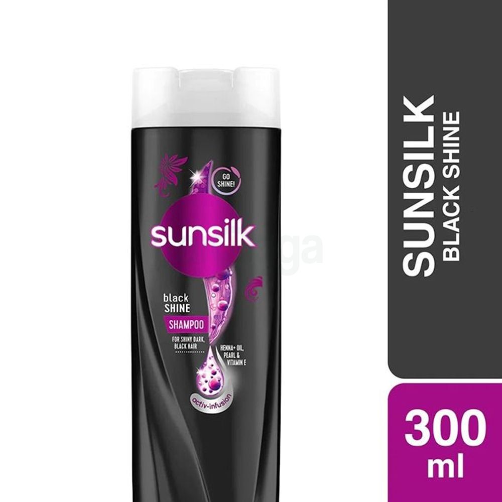 Sunsilk Black Shine Shampoo for Shiny Dark Black Hair with Henna+Oil, Pearl & Vitamin E  