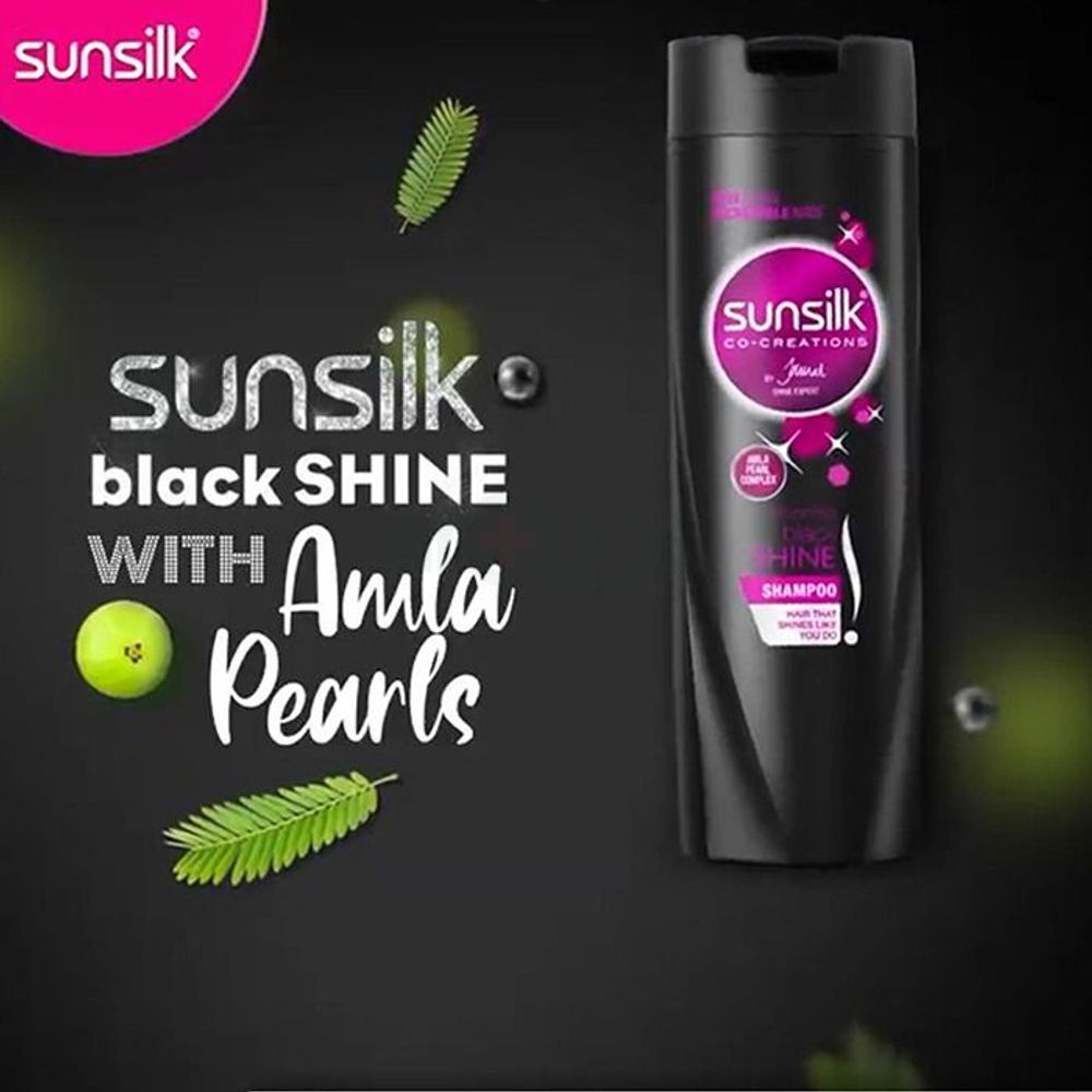 Sunsilk Black Shine Shampoo for Shiny Dark Black Hair with Henna+Oil, Pearl & Vitamin E  